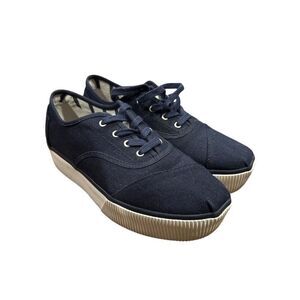 Toms Cordones Boardwalk Platform Sneakers‎ Womens Lace Up Size 7.5 Navy Blue